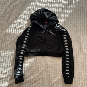 New Womens Kappa Black Cropped Track Jacket Size XS Full Zip